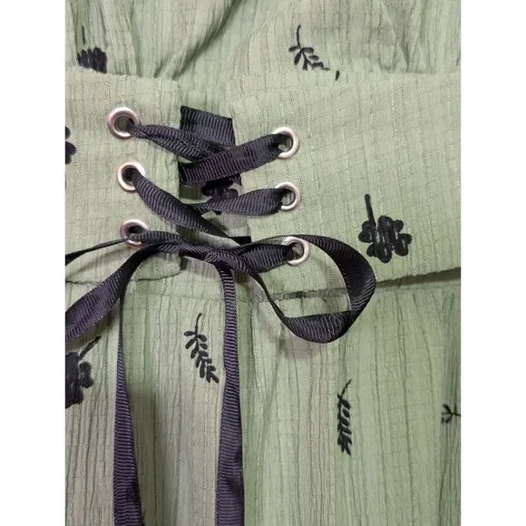 Sage Green Botanical Maxi Dress Corset Waist Cottagecore Small - Picture 5 of 6